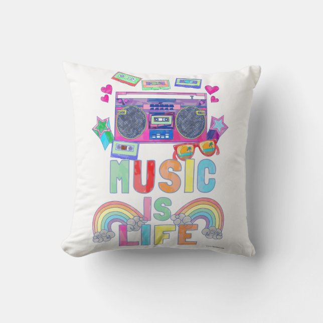 Coussin Musique est la vie amusante Retro Musique Dessin S (Recto)