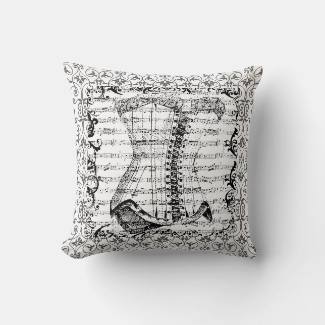 Coussin Musique française Corset noir et blanc (Recto)