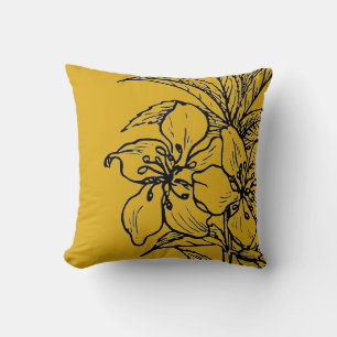 Coussin Mustard Jaune et Noir Botanique  Plante aux amande