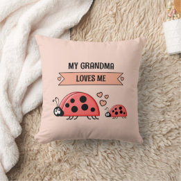 Coussin My Grandma loves me ladybugs peach baby