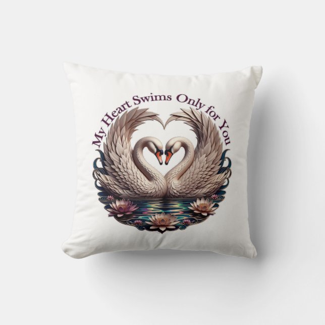 Coussin My Heart Swims Only for You Swan Heart T-Shirt (Recto)