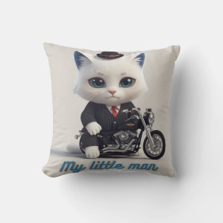 Coussin My Little Man Throw Pillow - Cute Kawaii Cat on Mo
