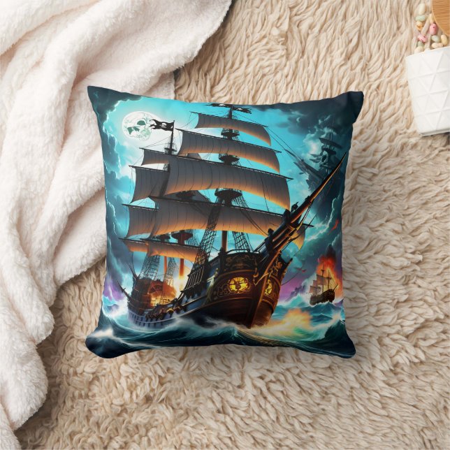 Coussin Mystérieux Bateau Pirate Naviguant À Travers Des M (Couverture)