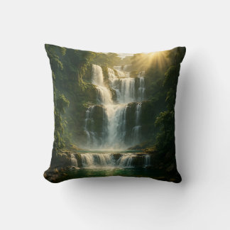 Coussin Mystical Forest Waterfall Nature Throw Pillow
