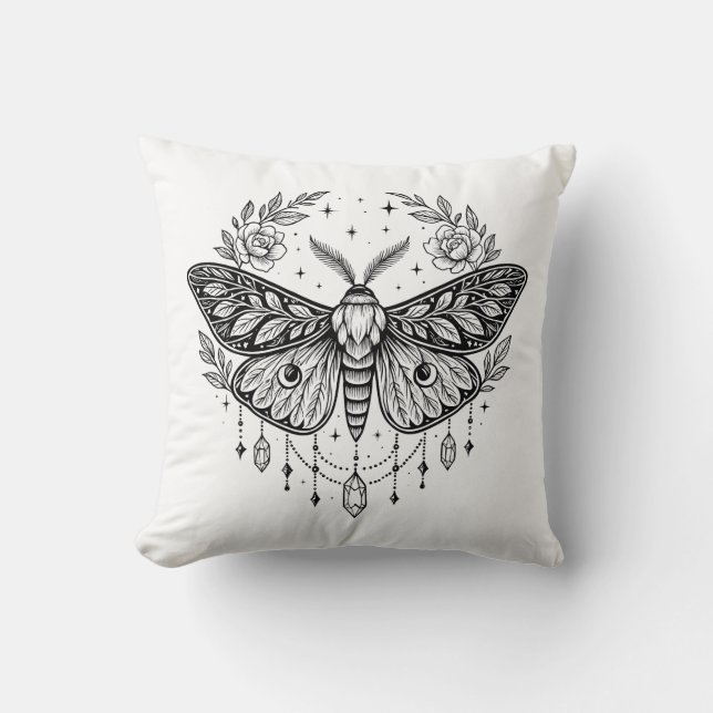 Coussin Mystical Gothic Moth Botanical Celestial Line Art  (Recto)