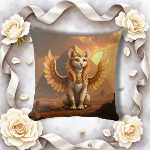 Coussin Mystical Winged Cat Sphinx - Art Imaginaire égypti