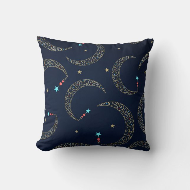 Coussin Mystique Blue Gold Filigree Lune Céleste (Recto)