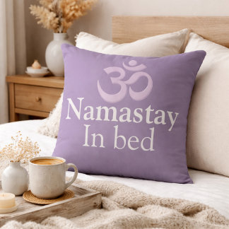 Coussin Namastay In Bed Yoga Lavender purple white Funny
