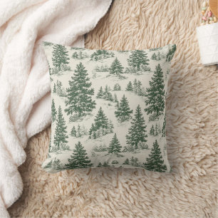 Coussin Nappe verte en toile de Jouy à motif d'arbre de No