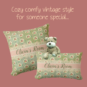 Coussin Nappe Vintage Personnalisée Rose Broderie Verte Da