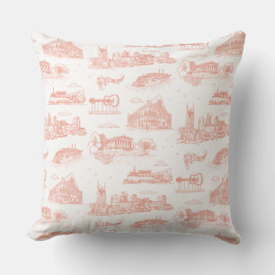 Coussin Nashville Toile Rose Corail sur Fond Blanc