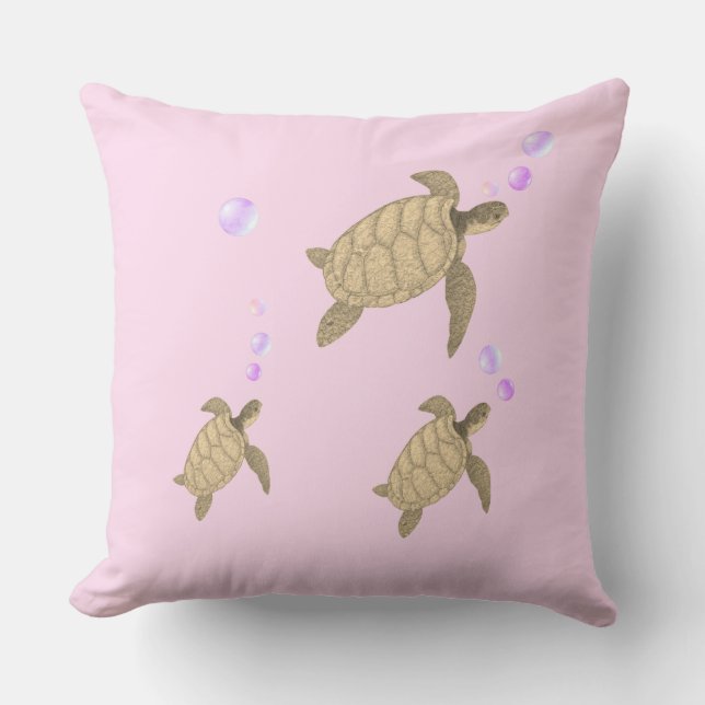 Coussin Natation des tortues de mer sur l'or rose (Recto)