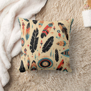 Coussin Native American Ethnic Art Trib Motif Vintage