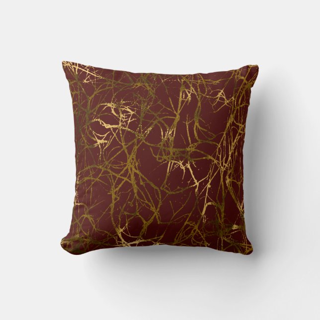 Coussin Nature Abstrait Marsala Woodlad Sepia Gold Burgund (Recto)