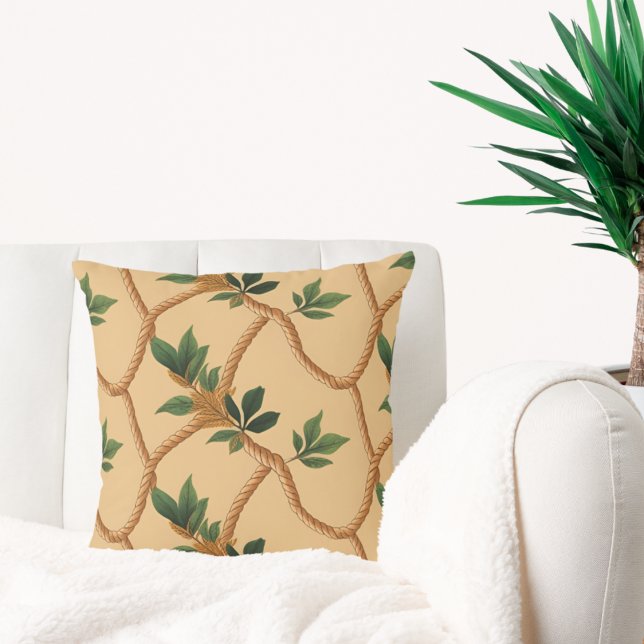Coussin Nature Accent de corde de feuille rustique (Créateur téléchargé)
