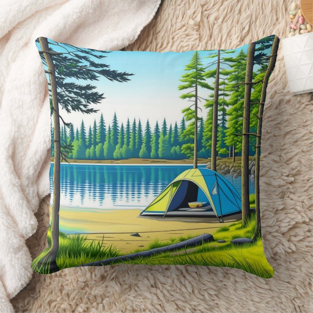 Coussin Nature Camping Tente à thème dans les bois (Couverture)