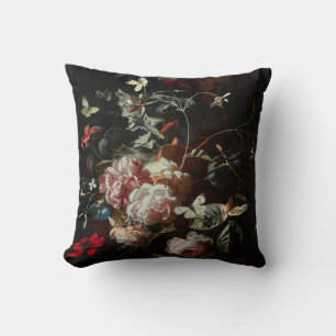 Coussin Nature morte de roses roses, coquelicots, jasmin