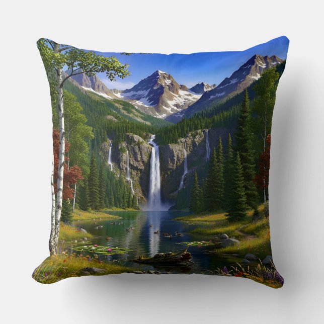 Coussin Nature Scenery Mountains Waterfalls Lake Pond (Recto)