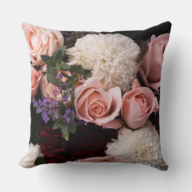 Coussin naturel Élégant bordeaux crème Floral  (Recto)