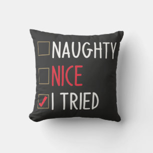 Coussin Naughty Nice J'Ai Essayé Funny Noir & Rouge Noël