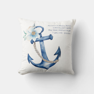 Coussin Nautical Baby Birth   Aquarelle bleue