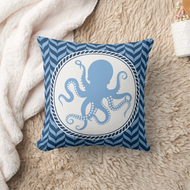 Coussin Nautical Blue Octopus côtier  (Couverture)