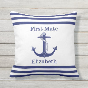 Coussin Nautical First Mate Blue Ancre Ajouter un nom