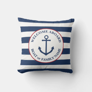 Coussin Nautical striped welcome aboard pillow