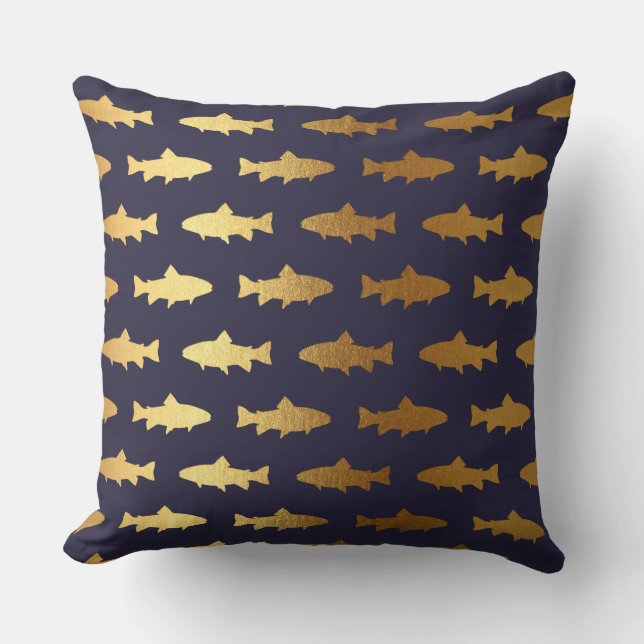 Coussin Nautical Yacht Club Blue Navy Golden Fish Shark (Recto)