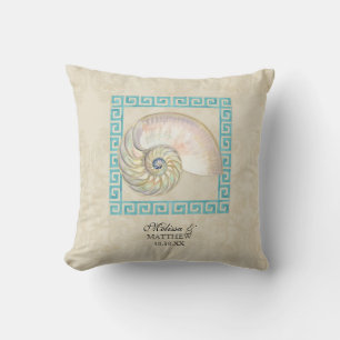 Coussin Nautilus Shell aquarelle grecque clé Damask plage
