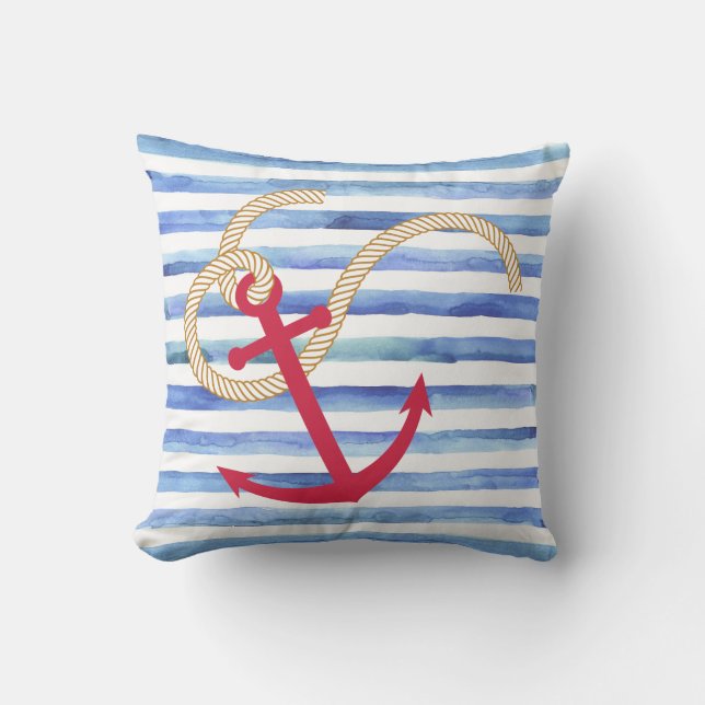 Coussin nautique à bande bleue et blanche (Recto)