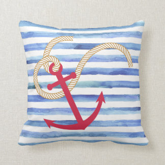 Coussin nautique à bande bleue et blanche