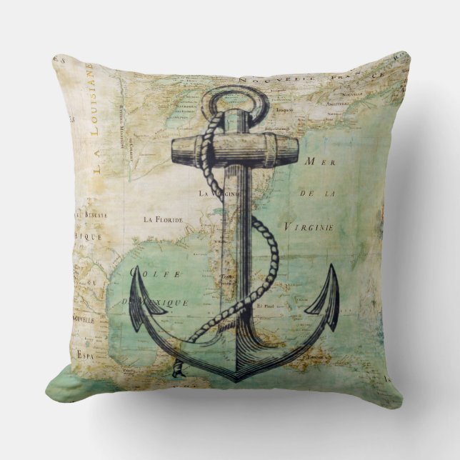 Coussin nautique antique de carte et d'Ancre (Recto)