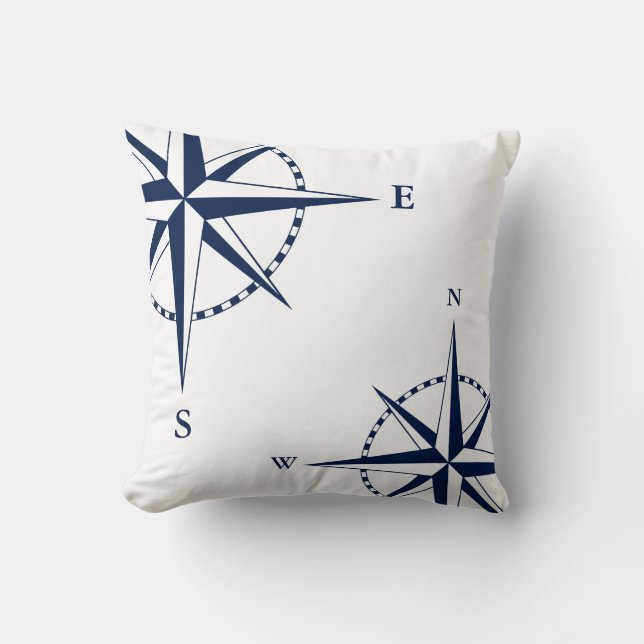 Coussin nautique, Bleu, Blanc, Maritime (Recto)