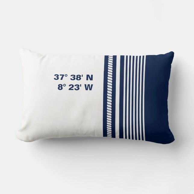 Coussin Nautique, Coordonnées, Rayures Nautiques, (Recto)
