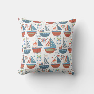 Coussin Nautique Cute Noël Père Noël Voilier Motif Rouge