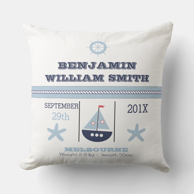 Coussin nautique de faire-part de naissance pour (Recto)