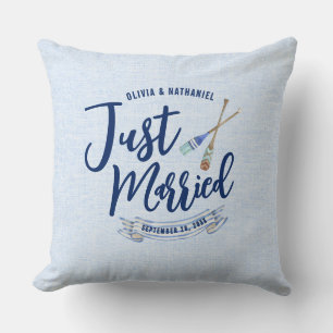 Coussin Nautique Jeunes Mariés Écriture Bleu Marine