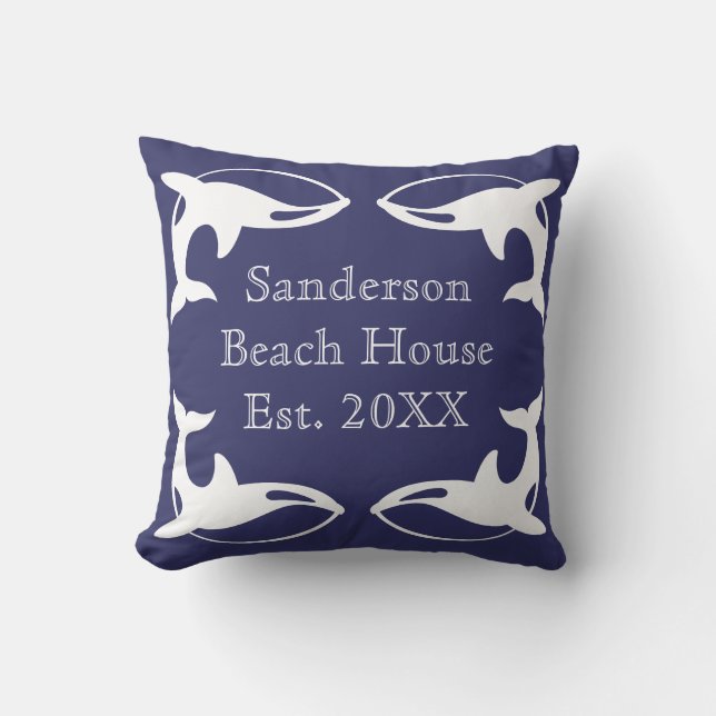 Coussin Nautique Marine Bleu Maison de plage de la famille (Recto)