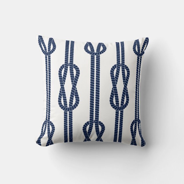 Coussin nautique, Motif de corde, Bleu Blanc Marit (Recto)