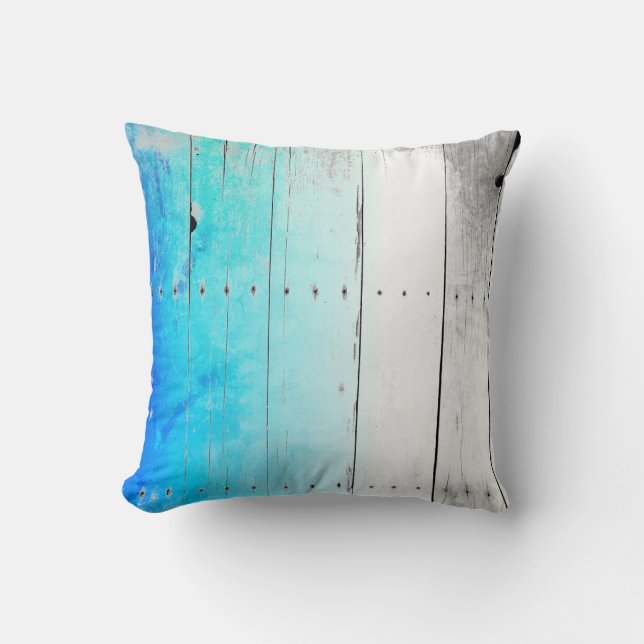 Coussin Nautique patiné en bois peint par bleu de bois de (Recto)