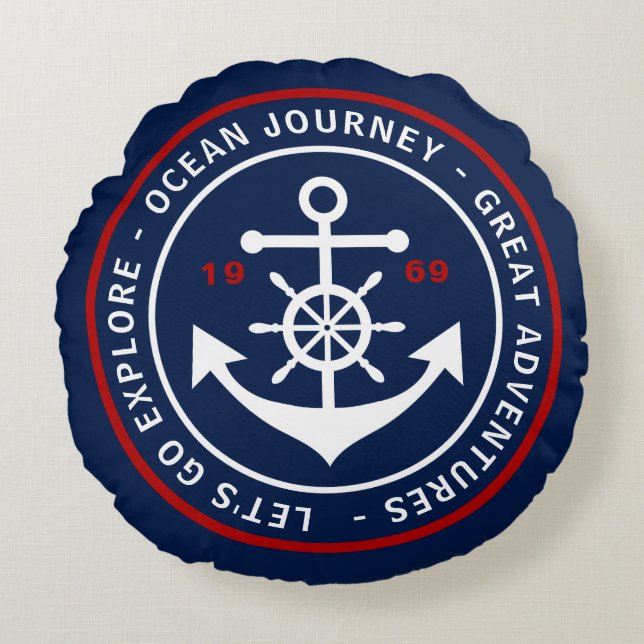 Coussin nautique rond de bleu marine avec (Devant)