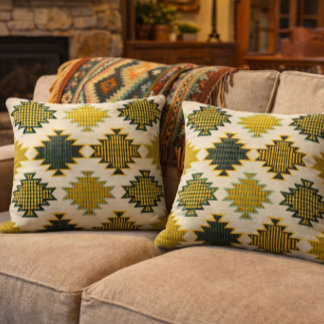 Coussin Navajo Green And Brown 