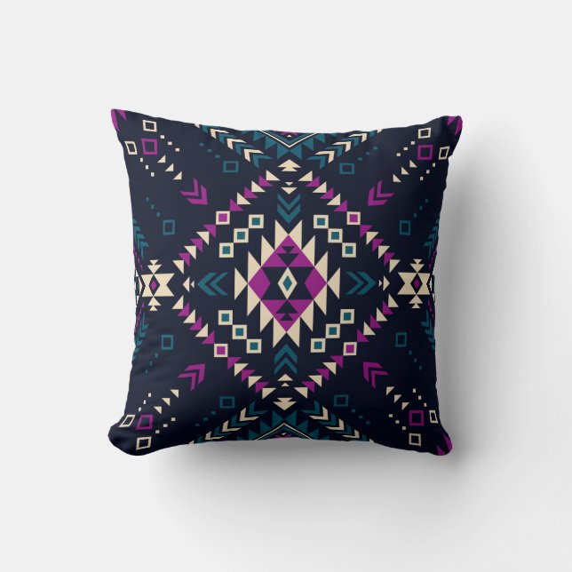 Coussin Navajo tribal foncé, géométrique vintage. (Recto)
