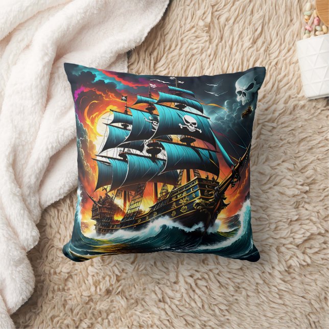 Coussin Navire Pirate Historique Naviguant À Travers Les E (Couverture)