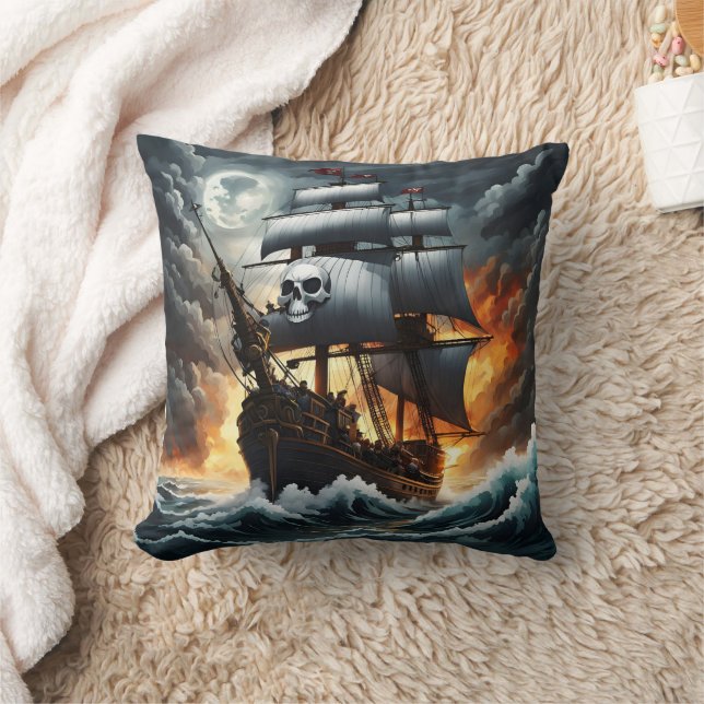 Coussin Navire pirate naviguant dans les mers orageuses la (Couverture)