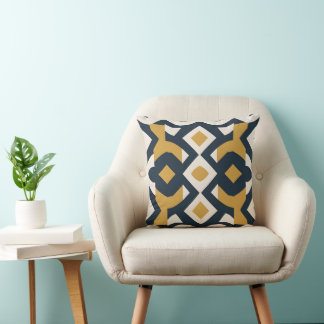 Coussin Navy and Gold Geometric Mediterranean Tile 