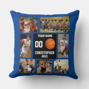 Coussin Navy Blue Basketball Modern Photo Collage