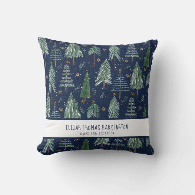 Coussin Navy Blue Woodland Forest Neige Bébé statistiques  (Recto)