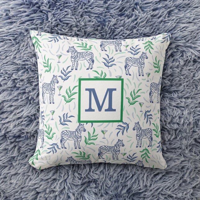 Coussin Navy Prépa Zèbre Martini Blanc Monogramme  (Créateur téléchargé)